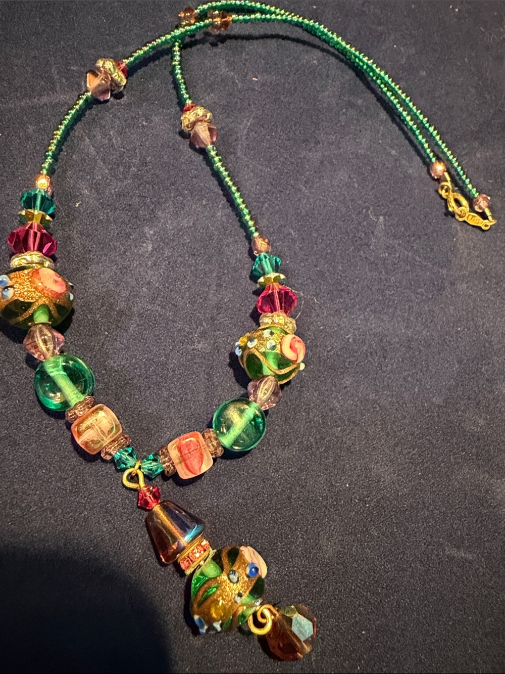 Handmade Austrian Crystal and Glass Beads Necklace - gold filled findings - 18”